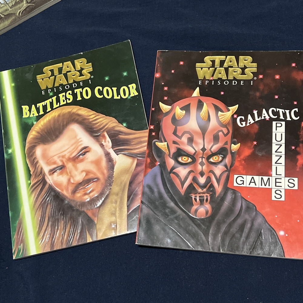 Vtg 1999 Star Wars Episode I Book Lot: Battles to Color & Galactic Puzzles Games
